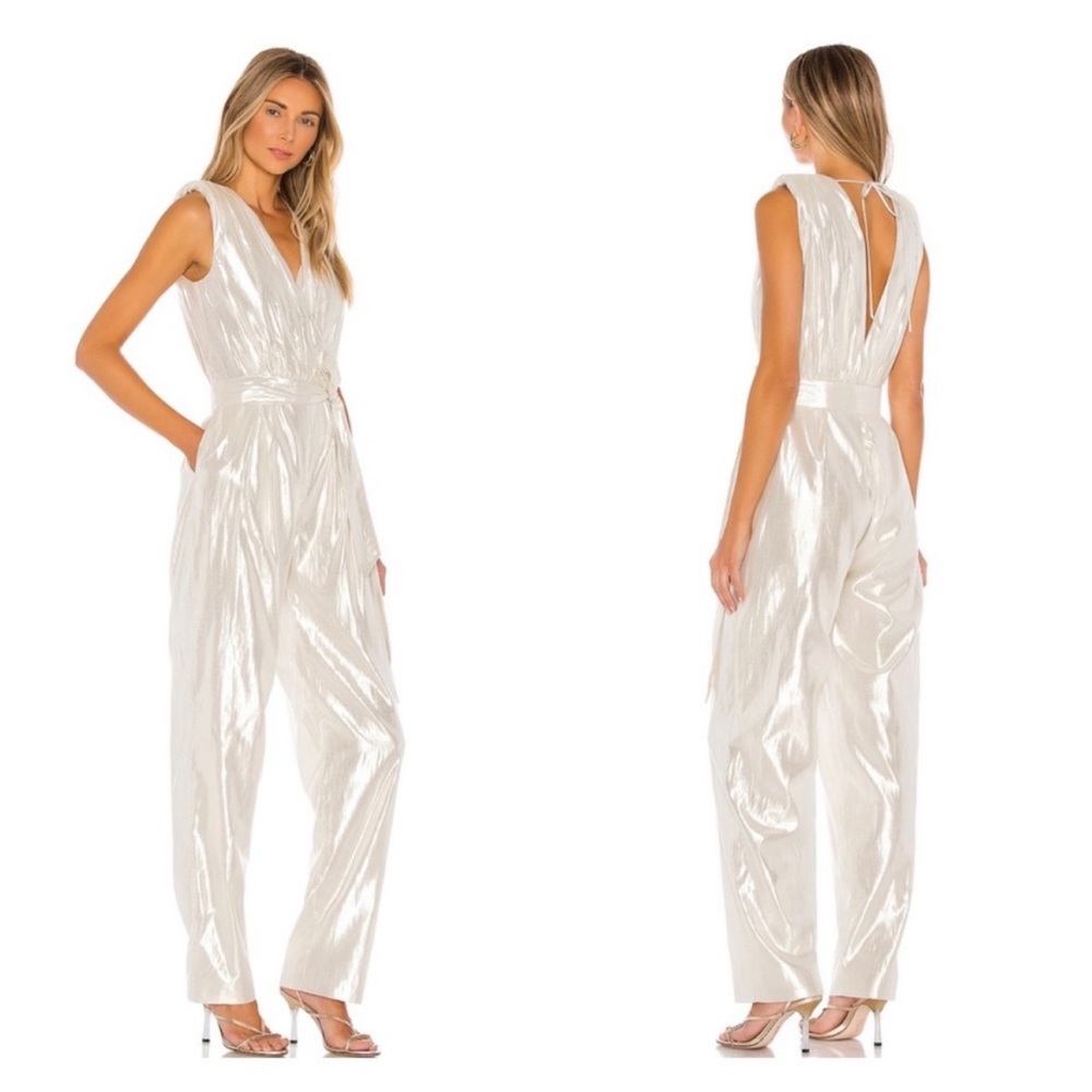 LPA Tatiana Metallic Platinum Silver Jumpsuit XS